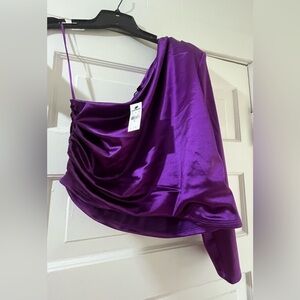 NWT Express Purple Satin One Shoulder Sleeve Top